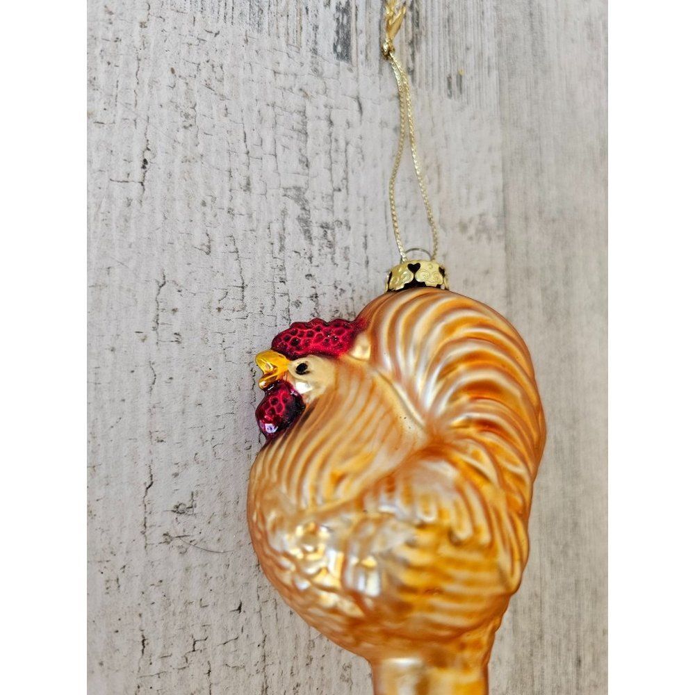 Glass rooster chicken ornament Xmas bird‎ tree